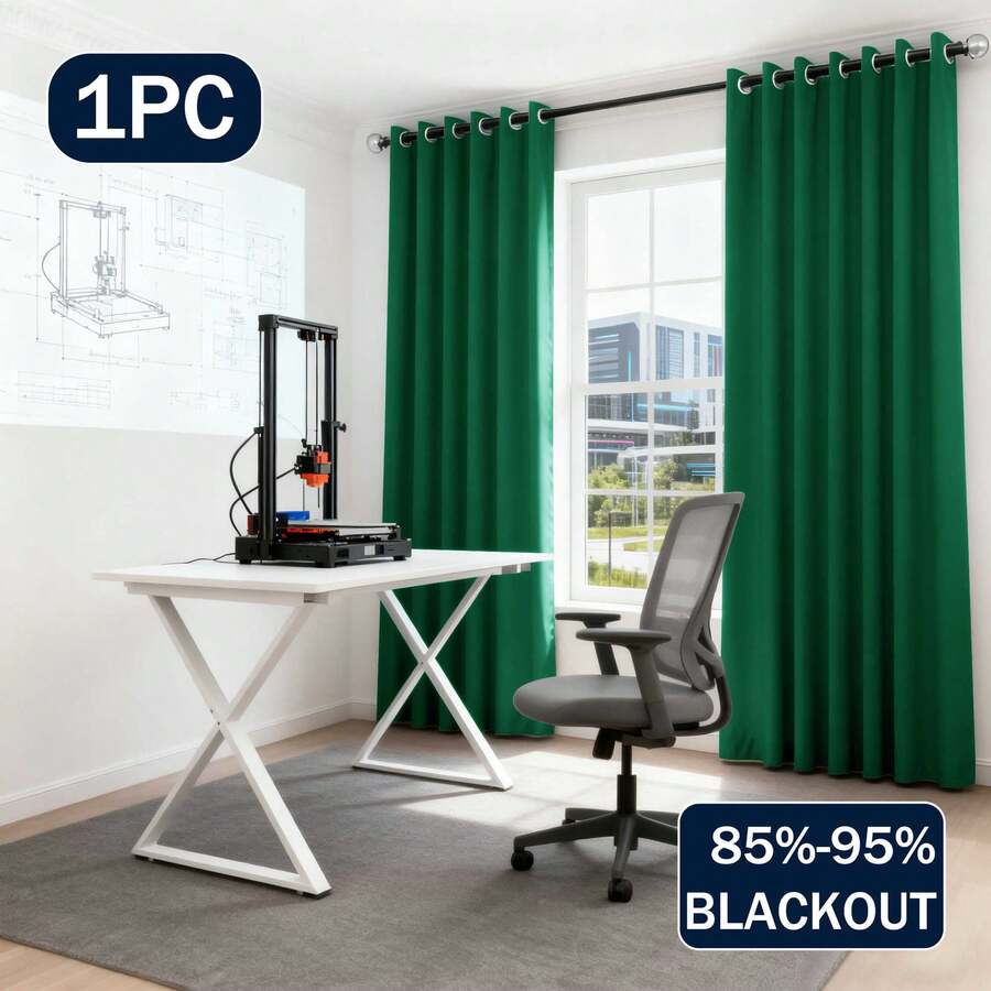 1pc/2pcs Solid Blackout Curtain Shades - Summer Home Decoration Thermal Insulated Grommet Blackout Draperies/Drapes For Bedroom, Living Room, Kitchen, Study, Office - Dark Green - View 1