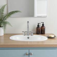 Halbeinbauwaschbecken Handwaschbecken 485 x 425 mm ovales Aufsatzwaschbecken mit Überlauf & 3 Wasserhahnlöchern, modernes Einbauwaschbecken für kleine Räume Küchen Badezimmer Weiß - 17*20 Zoll - Übersicht 9