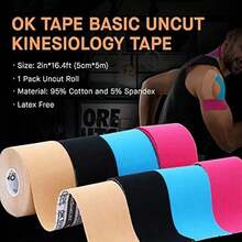 OK TAPE Kinesiology Tape, Regular Original Cotton Elastic Athletic Tape For Support And Recovery, Sports Tape, 2in*16.4ft Uncut Roll - Beige - 1 Roll-Light Blue - 查看 4