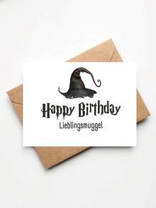 1 pieza Tarjeta de cumpleaños con sombrero de bruja mágico - Diseño caprichoso para fans de la magia - Felicitación de cumpleaños universal para todas las edades con mensaje de celebración "Lieblingsmuggel" - multicolor - View 1
