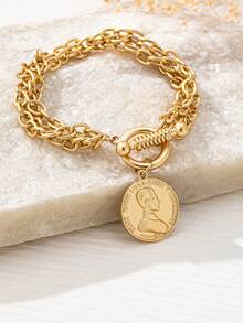 女士链式手链，时尚百搭，适合日常佩戴 - 金黃色 - 查看 2