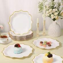 10/20/30/50/100个白色金边纸盘，7英寸9英寸白色甜点盘，一次性纸盘，适用于茶会、生日派对、新娘送礼会、母亲节、圣诞节、周年纪念派对。 - 彩色 - 查看 2