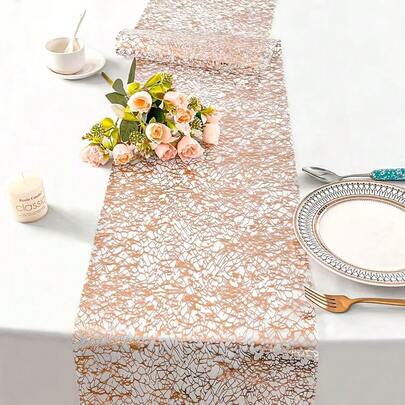 玫瑰金网状桌旗，涤纶面料，适用于生日派对、婚礼、情人节、圣诞节家庭聚餐，保护餐具，装饰餐桌。
