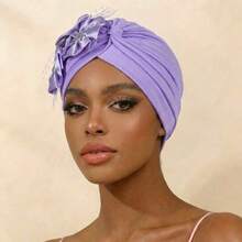 Awegeo Sombrero turbante de mujer con decoración de flor de satén, envoltura suave y elástica para la cabeza para uso diario, verano, playa - pañuelo para la cabeza - Ver 12