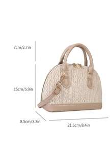 Túi đeo vai nhỏ đan bằng rơm mới năm 2026, túi đeo chéo thời trang đa năng hình vỏ sò cho bãi biển, mùa hè. - Màu Khaki - Xem 6
