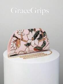 Elegant Shiny Multi-Color Leaf & Floral Patchwork Crossbody Clutch Bag, Vintage Fashion Evening Bag, Handbag, Mini Bucket Bag, Suitable For Party Girls, Brides, College Students, Young Professionals, Randomly Patterned - Gold - View 6