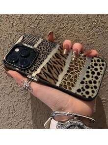 Funda de teléfono con estampado de leopardo de nicho, funda de teléfono con rompecabezas de estampado de leopardo compatible con iPhone 16 Pro Max, 15 Pro, 14 Pro, estilo europeo y americano - Negro - Ver 5