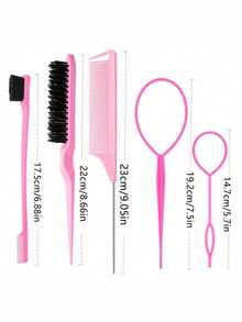 6pcs Love Shaped Comb Combination, Including Hair Tail Comb, Fluffy Brush, And Mouse Tail Comb, Suitable For Female Hairstyle Styling, Effectively Controlling Hair Breakage And Edge Combing - Multicolor - View 2