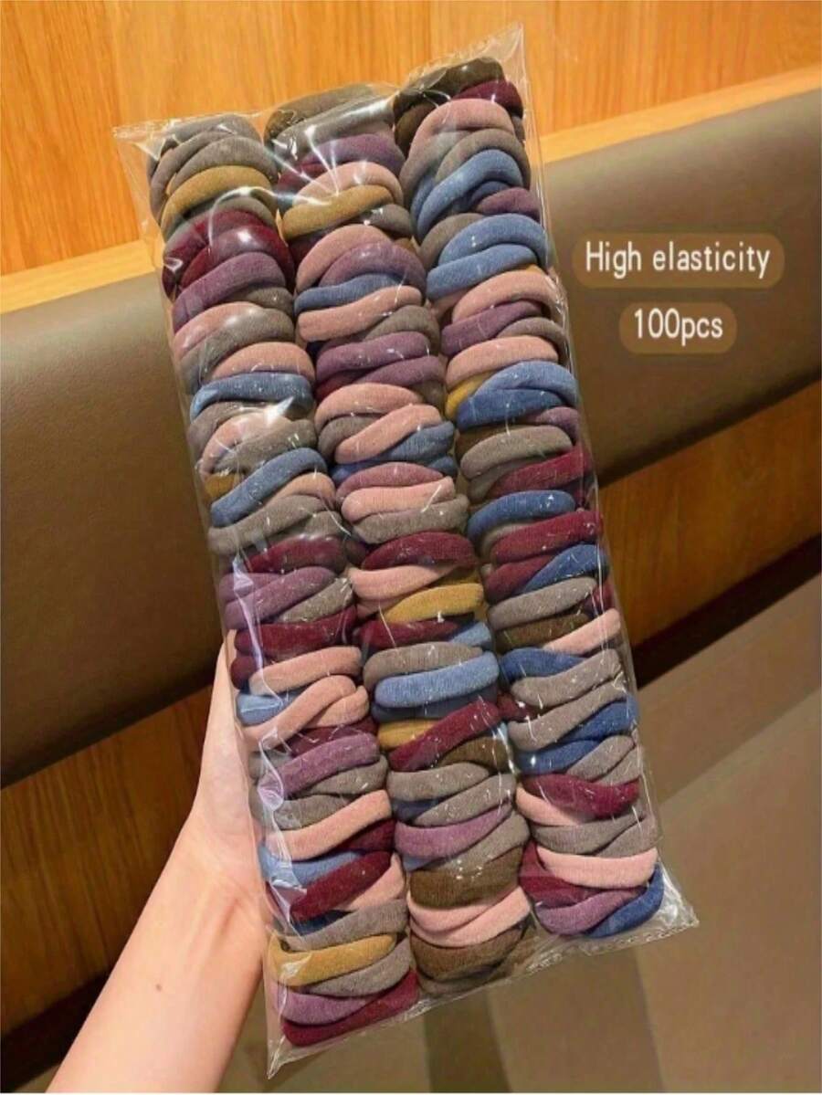 100 Pcs Seamless Hair Bands Bohemian Vintage High Elasticity No Crease Gentle Ponytail Holders, Ponytail Holders Hair Accessories, Elastics Hair Bands No Damage For Thick Hair - Standard Model - View 1