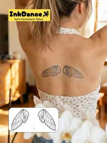 1 Set "Fairy Cicada Wing" Temporary Tattoo, Semi-Permanent Tattoo, 3 Sheets (1 Paper), Durable Realistic Tattoo Appearance, Plant-Based Material D326 - Black - View 2