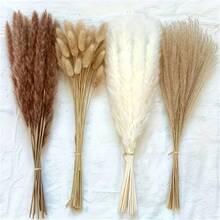 38/60/80/110pcs White Artificial Pampas Grass Decor 17.3/Inch Small Fake Reed Feather Bouquet, Bohemian Style, Wedding Vase, Wreath Decoration, Bedroom Decor, Bohemian Wedding, Mother's Day Gift, Suitable For Halloween, Christmas, Aesthetic Home - Apricot - View 2