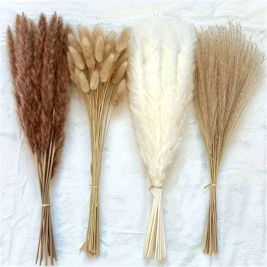 38/60/80/110pcs White Artificial Pampas Grass Decor 17.3/Inch Small Fake Reed Feather Bouquet, Bohemian Style, Wedding Vase, Wreath Decoration, Bedroom Decor, Bohemian Wedding, Mother's Day Gift, Suitable For Halloween, Christmas, Aesthetic Home