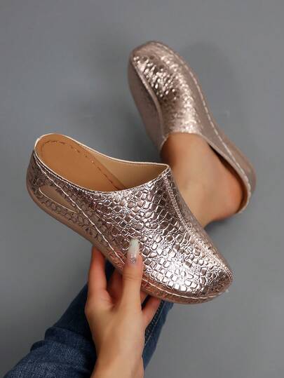 Rose Gold Thick Soled Closed Toe Vacation Shopping Versatile Wedge Sandals