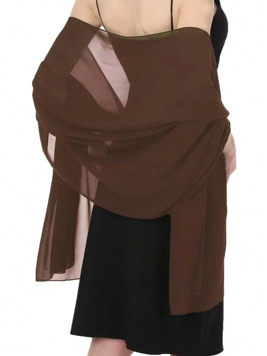 雪纺披肩围巾，适合新娘婚礼、晚宴礼服及特殊场合穿着，也适合海滩和度假穿着。 - 咖啡色 - 查看 1