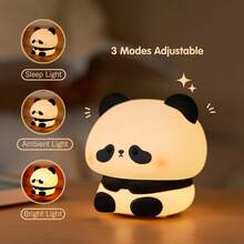 Soft Cute Panda Night Light, Tap To Light Up, Warm Tone And 7 Color Modes, Soft Silicone USB Rechargeable Panda Desk Lamp, 30-Minute Timer Auto Shut-Off, Creative Animal Night Light For Kids Room, Cool Gift For Boys And Girls, Birthday And Christmas Gift - White - View 8