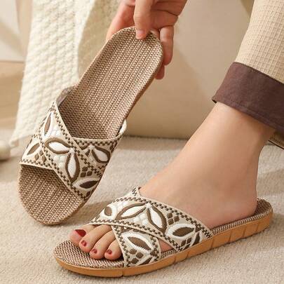 Dép vải lanh 4 mùa, dép đi trong nhà yên tĩnh mùa hè dành cho nam và nữ, dép đi trong nhà chất lượng cao.