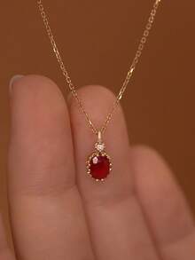 1 Stück exquisite Damen-Schmuckkette mit künstlichem Rubin, S925 Sterlingsilber, elegante Schlüsselbeinkette mit Strass-Anhänger, geeignet für den täglichen Gebrauch - #1 - Übersicht 2