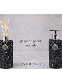 2-Piece Set - Luxury Bathroom Diffuser And Soap Dish In Quartz Crystal/Sodalite/Green/White/Black Stone - Black - View 2