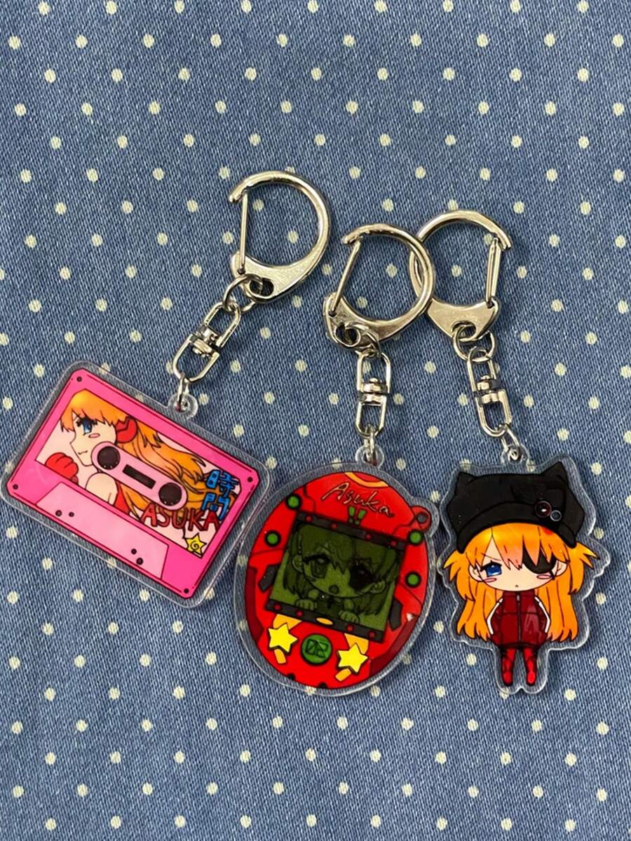 1个原创亚克力徽章钥匙扣，复古磁带卡通Y2K女孩手机挂件，手绘款式休闲时尚闺蜜礼物，Y2K复古日系女学生可爱街头休闲派对校园纪念品礼物，包包挂饰，适合所有季节公司活动纪念礼物送给女朋友