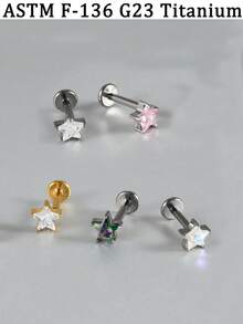 1PC ASTM F136 Titanium Star CZ Cartilage Earring 16G Dainty Star Flat Back Internal Threaded Stud Tragus Conch Helix Nose Labret Piercing Implant Bodyjewelry Shiny Decoration - 1 Titanium Star Lip Stud - View 4