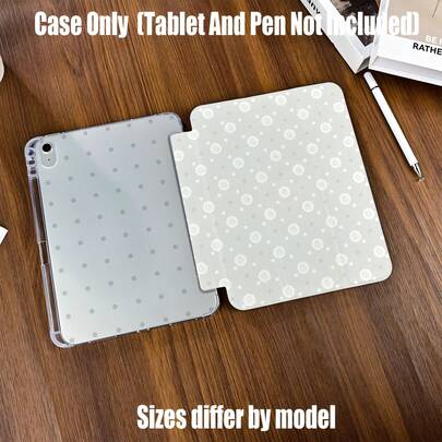 Ốp bảo vệ máy tính bảng gập 3 ngăn có khe đựng bút. Ốp gập 3 ngăn họa tiết hoa xoắn ốc màu Macaron, chấm bi tươi mát, kiểu cơ bản. Đặc điểm của ốp bảo vệ máy tính bảng: Thiết kế chân đế gập 3 ngăn, mặt trái nhám, mặt lưng mềm trong suốt, khe đựng bút tích hợp, các đường cắt chính xác, nhẹ và dễ mang theo. Phù hợp với hầu hết các dòng máy tính bảng.