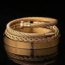 新款复古编织扭纹不锈钢手链，嘻哈风格钉子造型男女通用饰品，可叠戴的缆绳手镯，适合派对、日常佩戴和送礼。 - 手鐲 - 查看 15