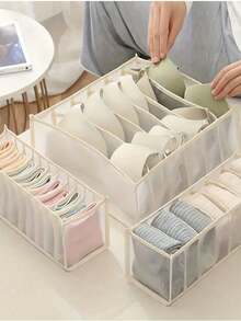 1/3件装内衣收纳盒，带抽屉和隔层，家用衣柜收纳袋，可收纳衣物和袜子，网状面料装饰，适用于连衣裙、裤子、鞋子、牛仔裤、靴子、裙子，卧室收纳袋，家居整理 - 米色 - 查看 11