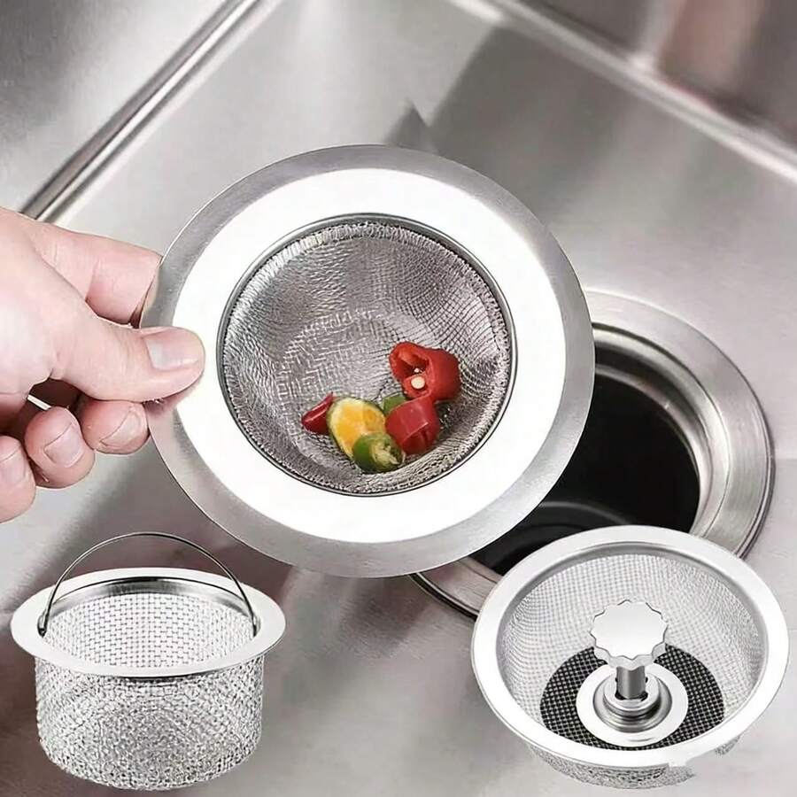 1pc Stainless Steel Sink Strainer, Kitchen Vegetable Washing Basin Drain Net, Floor Drain Anti-Clogging Net, Suitable For Restaurant, Kitchen, Hotel, Anti-Clogging, Durable, Anti-Corrosion - Silver - View 1