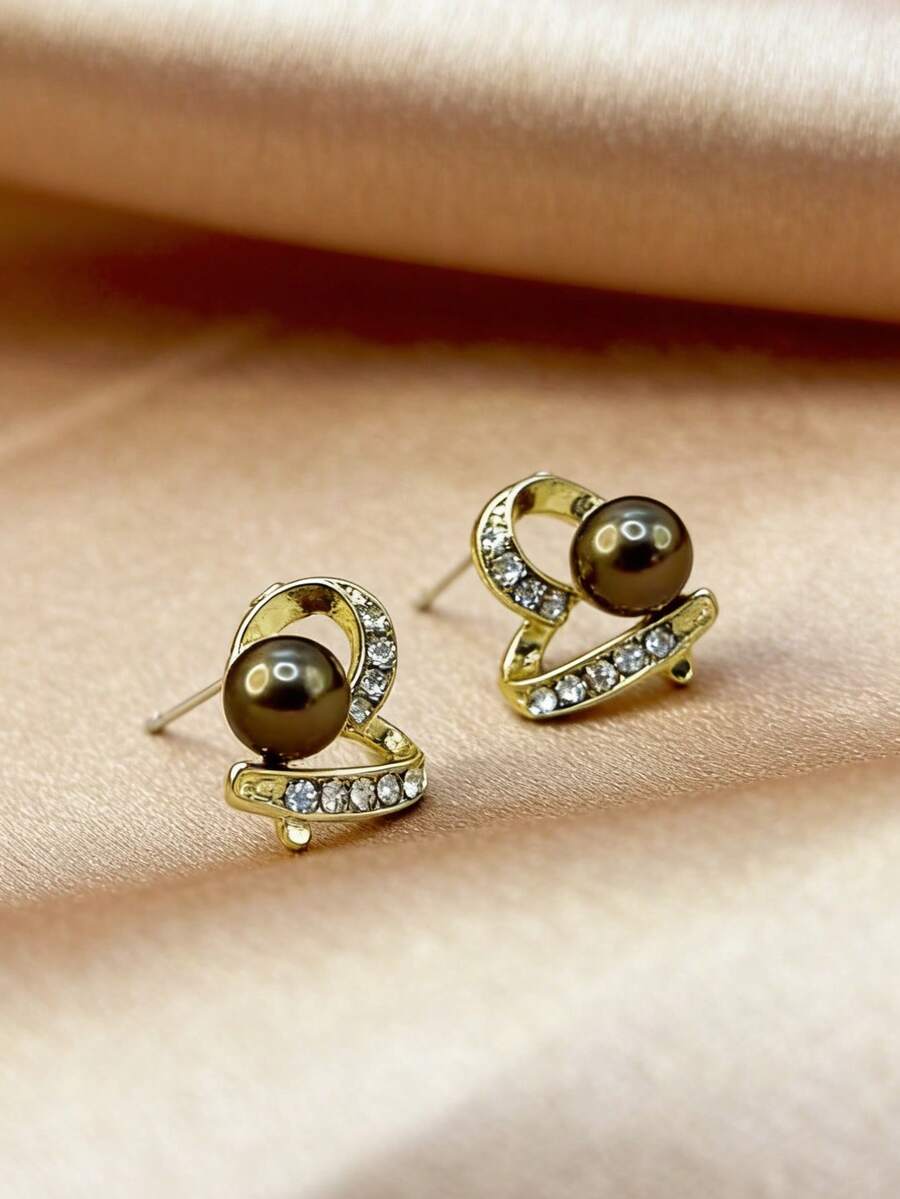 1 cặp bông tai đinh tán hình trái tim rỗng nhỏ tinh tế với thiết kế độc đáo và cảm giác cao cấp cho ngày lễ tình nhân, mẹ, mẹ, ngày của mẹ, quà tặng - Vàng - Xem 1