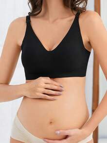 Maternity & Nursing Bra, Front Closure Breastfeeding Bra, Comfortable Seamless Lift And Support, Suitable For All Seasons - Black - View 3