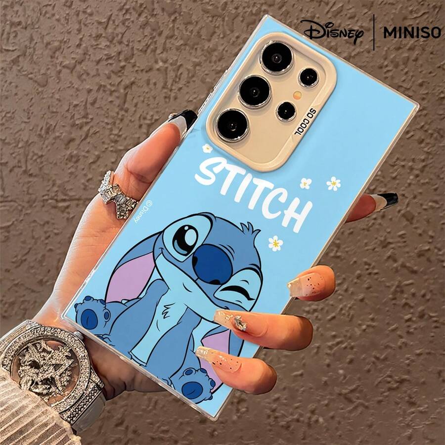 名创优品迪士尼史迪奇眨眼蓝色镜面手机壳,“STITCH”字母保护套,兼容三星S26 Ultra/S26 Edge/S26 Plus/S26/S25 Ultra/S25 Plus/S25/S25FE/S25Edge/S24 Ultra/S24 Plus/S24/S24FE/S23FE/S23 Ultra/S23 Plus/S23/S22 Ultra/S22 Plus/S22/A15/A16/A17/A35/A36/A54/A55/A56/,圣诞礼物,送给女朋友的好选择 - 白色 - 查看 1