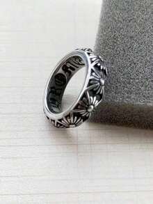 1pc Fashionable Stainless Steel Cross Flower Ring, Suitable For Gifting To Friends, Colleagues, Parents, Boyfriend/Girlfriend, Couples - Silver - View 2