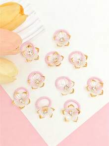 10pcs Gradient Color Flower Hair Scrunchies Set - For Teens - Pink - View 6