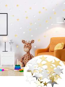 20/40片亚克力星形镜面墙贴，3D自粘金/银星贴纸，适用于卧室天花板DIY装饰，可移除家居装饰镜面贴纸 - 多色 - 查看 1