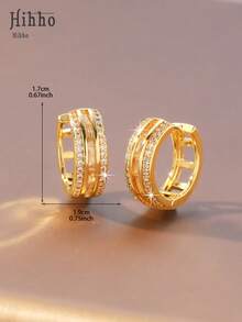 Hihho 1 Pair Multi-Layer Full Diamond Wide Hoop Earrings, Luxury Commuting Versatile Design, Exquisite Jewelry Earrings For Women, European And American Gorgeous Style Suitable For Daily, Festivals, Shopping - Earrings - View 7