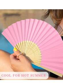 10pcs Folding Fans, Bamboo Handheld Sandalwood Fans With Thank You Cards And Gift Bags, Suitable For Wedding Guests, Party Favors, Bridal Showers, Church Decor (Pink) - Pink - View 5