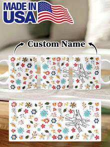 1pc 11oz/15oz Custom Mother's Day Name Mug, Personalized Coffee Cup With Printed Name. The Wrap-Around Pattern On The Mug Can Be Customized With Up To 8 Children Holding Their Mother's Hand. This Mother-Themed Mug With Floral Elements Is An Ideal Gift For Mom And A Unique, Thoughtful Present - 款式4 - 查看 1