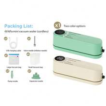 USB Mini Vacuum Sealing Machine (With Digital Display Screen) - Fast Sealing Function, Including Pump And Sealing Bag, Suitable For Food, Snacks, Meat, Fruits And Vegetables Preservation, Battery Capacity: 1200mAh; - Multicolor - View 10
