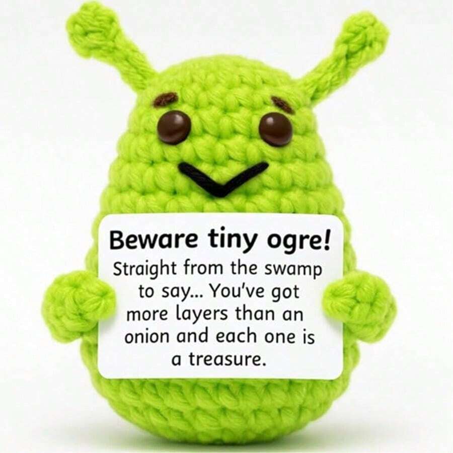 1件绿色怪兽手工励志绿色食人魔钩针娃娃袜子，内含脏兮兮的圣诞老人白色大象生日礼物，男女皆宜——积极向上、小巧有趣又可爱的钩针土豆 - 彩色 - 查看 1