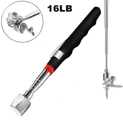 16LB Portable Telescoping Magnetic Pickup Tool – Ergonomic Concave/Convex Sponge Grip, Rotatable Rod With Retractable Pen Clip, Handheld Magnet Sweeper For Home Improvement, Auto Repair & Workshop