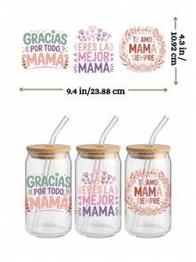 4张西班牙语母亲节妈妈UV DTF贴纸（9.4x4.3英寸），Gracias Mama Mami花卉爱心贴纸，适用于咖啡杯、陶瓷杯、Libbey玻璃杯，DIY妈妈生活礼物 - SPMAMA 02 - 查看 5
