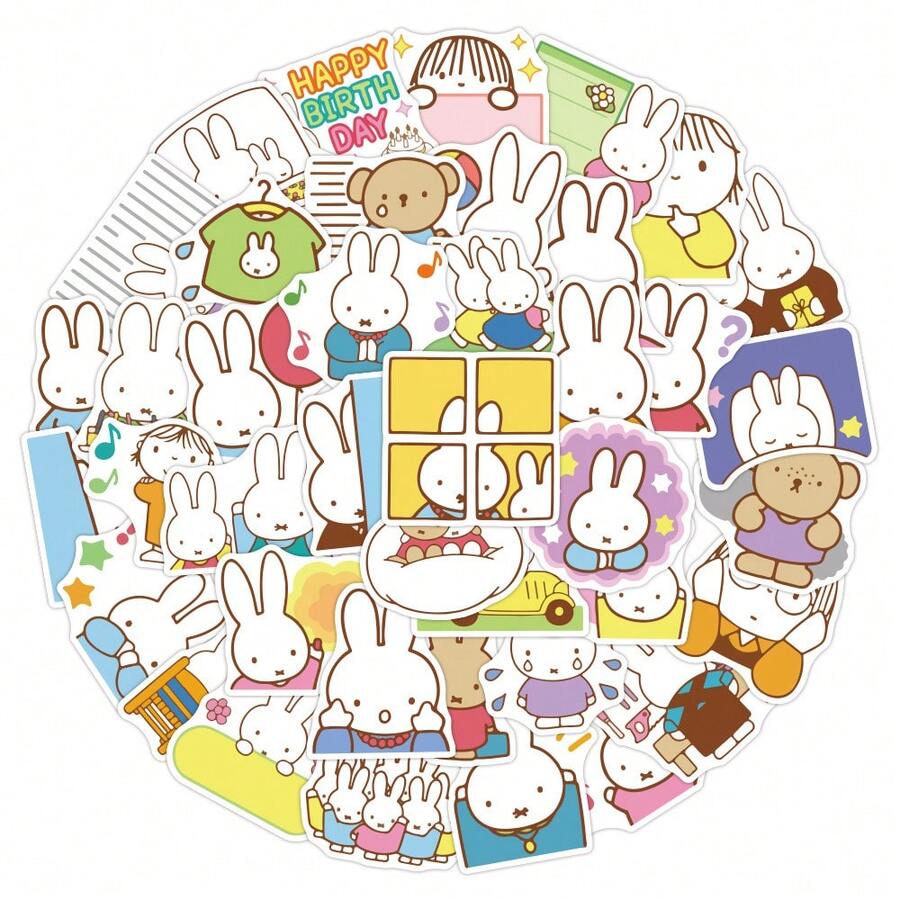 MIFFY Bộ 50 miếng dán hình thỏ dễ thương, hình dán thỏ hoạt hình Nhật Bản, hình dán nhân vật hoạt hình cổ điển của Hà Lan, thích hợp dán lên laptop, bình nước, sổ lưu niệm và nhật ký, hoàn hảo cho văn phòng phẩm trường học, quà tặng sinh nhật, quà tặng nhỏ và quà tặng độc quyền cho người hâm mộ. - Nhiều màu - Xem 1