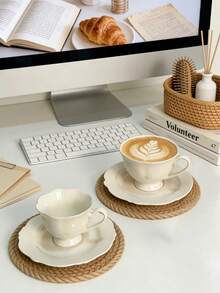 A Set Of 90ml/300ml Floral Ceramic Coffee Cups And Saucers, Suitable For Use In The Microwave And Dishwasher, Ideal For Espresso And Arabic Coffee. Saudi-Style Coffee Cups, Perfect For Afternoon Tea, Cafes And The Kitchen – The Ideal Gift - Multicolor - View 2