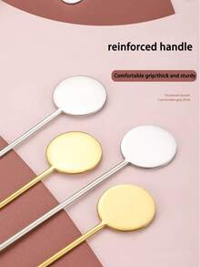 1/5pcs Stainless Steel Coffee Spoon, Round Disc Long Handle Ice Cream Spoon, Style Honey Stirring Spoon, Bar Cocktail Mixing Spoon - View 4