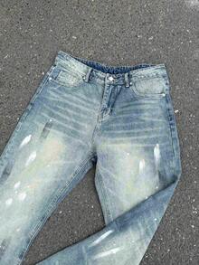 Pantalones vaqueros de mezclilla azul casual y sencillos para hombre - Azul lavado medio - Ver 5