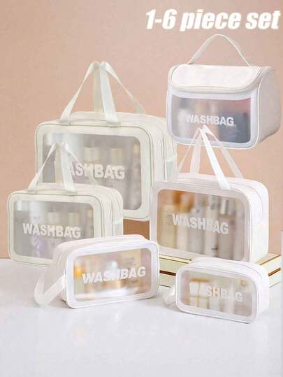 1-6件装夏季多功能便携旅行化妆包，女士化妆品收纳包，大容量防水PVC洗漱包，化妆刷收纳袋，适用于口红、粉扑、眉笔、香水等，旅行必备，适合海滩、露营、上学等场合，适合女孩、学生、女性，也适合卧室、浴室、宿舍等场所，可作为礼物送给家人、朋友、女友，或作为节日、生日礼物