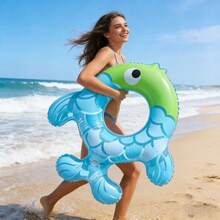 1 chiếc phao bơi bơm hơi hình cá trong suốt chất lượng cao dành cho người lớn, phao bơi hình cá tròn bằng PVC dày, họa tiết hoạt hình sọc, đeo dưới cánh tay. - Nhiều màu - Xem 7