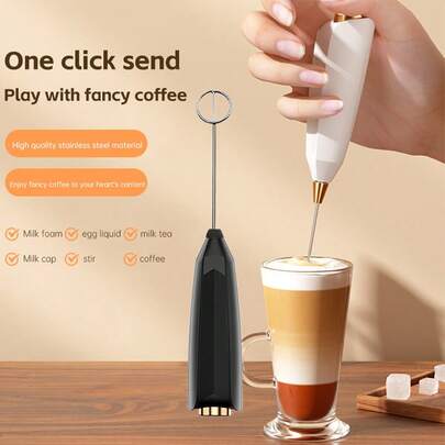 电动奶泡器，迷你搅拌器，双搅拌头，不锈钢搅拌器，适用于咖啡、奶油、卡布奇诺、拿铁