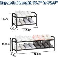 - Expandable Shoe Rack, Adjustable Shoe Organizer Shelf, Metal-Free Freestanding Shoe Rack, Black For Small Spaces (2 Tiers), 44539383 - Khaki - View 1