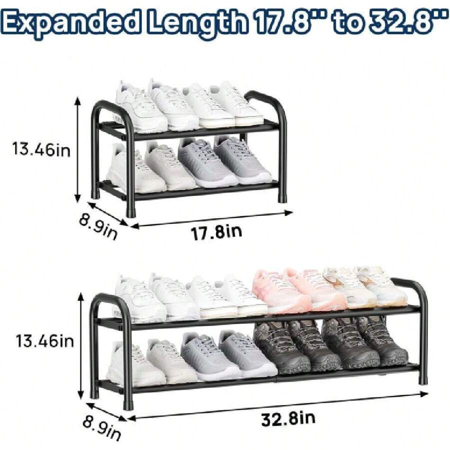 - Expandable Shoe Rack, Adjustable Shoe Organizer Shelf, Metal-Free Freestanding Shoe Rack, Black For Small Spaces (2 Tiers), 44539383 - Khaki - View 1